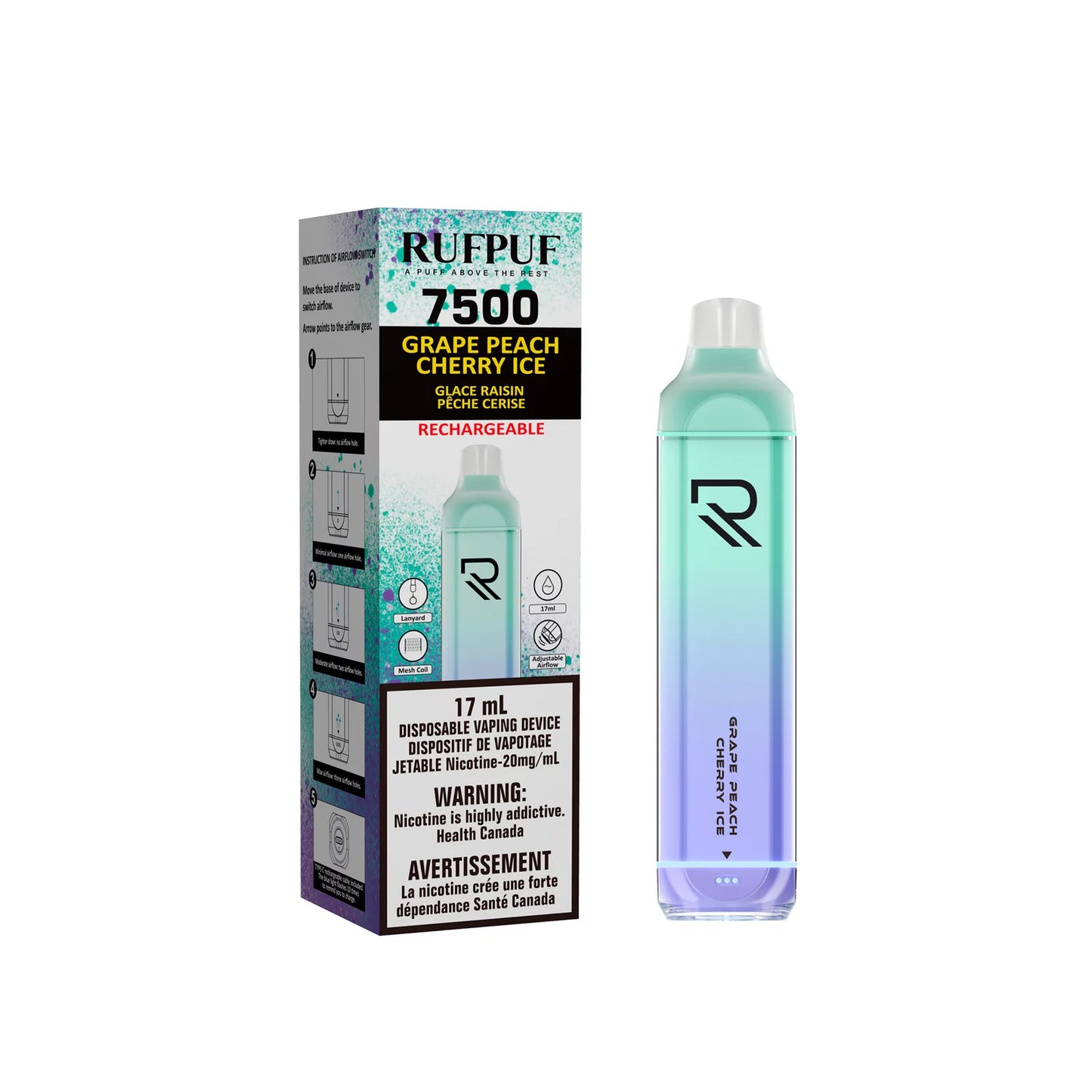 Ruf Puf 7500 Puffs - Grape Peach Cherry Ice