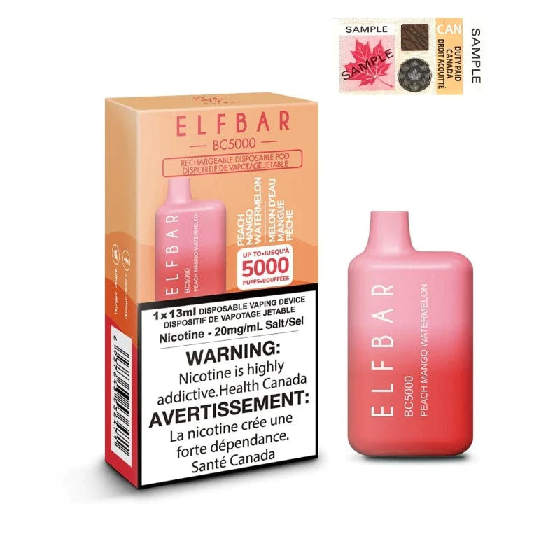 Peach Mango Watermelon - Elf Bar BC5000 Puff Rechargeable Disposable Vaporizer